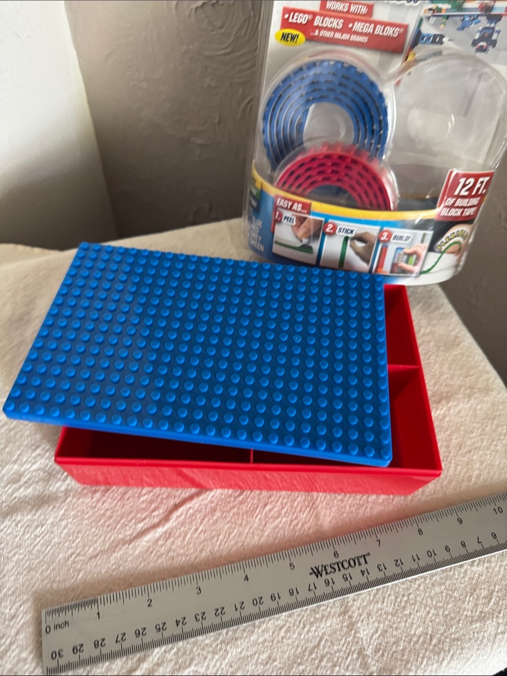 Blue Studded Building Plate on Red Base